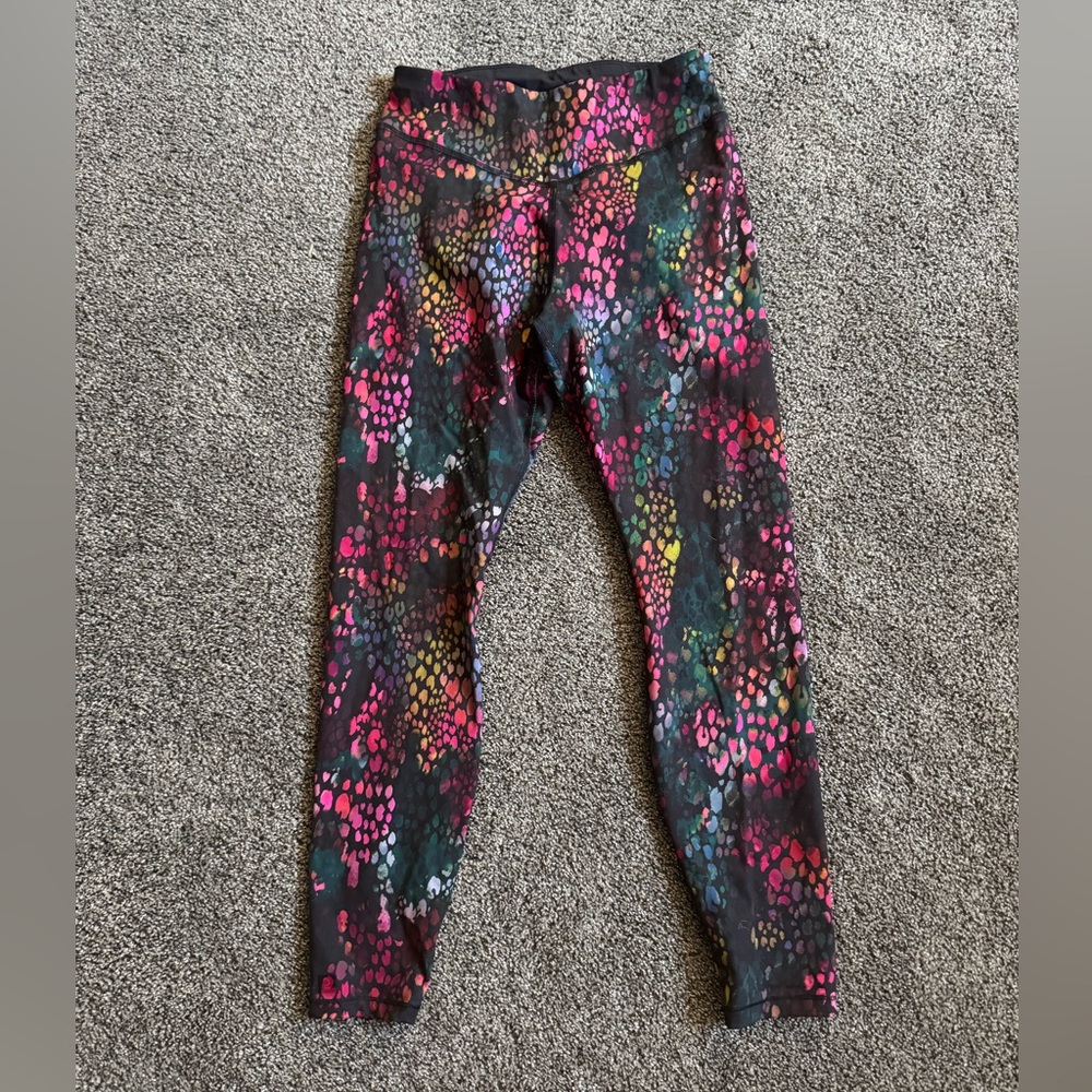 Black and Pink Floral Leggings with Artistic Design